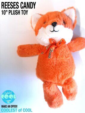Reeses candy orange Fox plush toy ribbon bow 10 inch tall stuffed animal